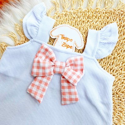 Conj. Regata com Laço e Short Xadrez - Rose e Branco
